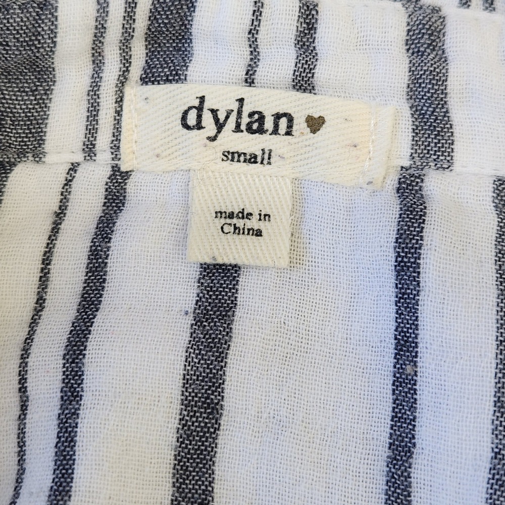 Dylan Striped V Neck Popover Top S Black White Casual Cotton‎ Double Layer Gauze - Picture 5 of 11